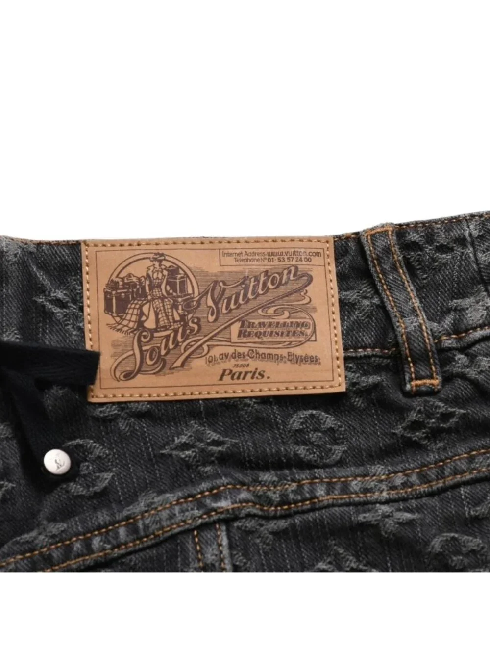 Louis Vuitton Monogram Denim Mermaid Skirt Black Lace-up Ribbon